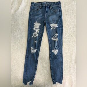 American Eagle Outfitters Distressed Blue Skinny Jeans